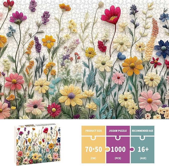 Puzzles for Adults 1000 Pieces, Wildflower Jigsaw Puzzles - Dance of Wildflowers, Impossible Wildflower Puzzle for Seniors Families, 27.56 x 19.69 Inches, 1:1 Poster, Letter on The Back
