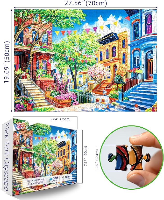 Jigsaw Puzzles for Adults 1000 Pieces City Street, Colorful Houses Streets Spring Puzzle for Adults, Gift for Adults Jigsaw Puzzles Lovers, 27.5 x 19.7 Inches