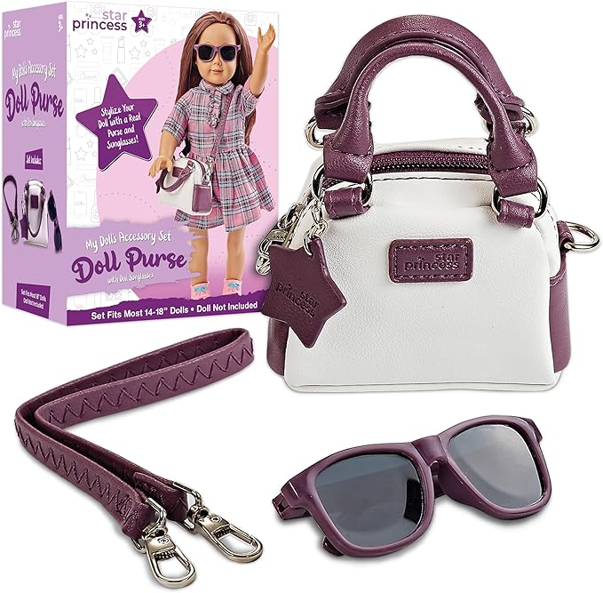 Doll Purse and Sunglasses for 18-Inch Dolls - Accessories Play Set for Kids Ages 3-12 - Excellent Gift for Girls and Toddlers