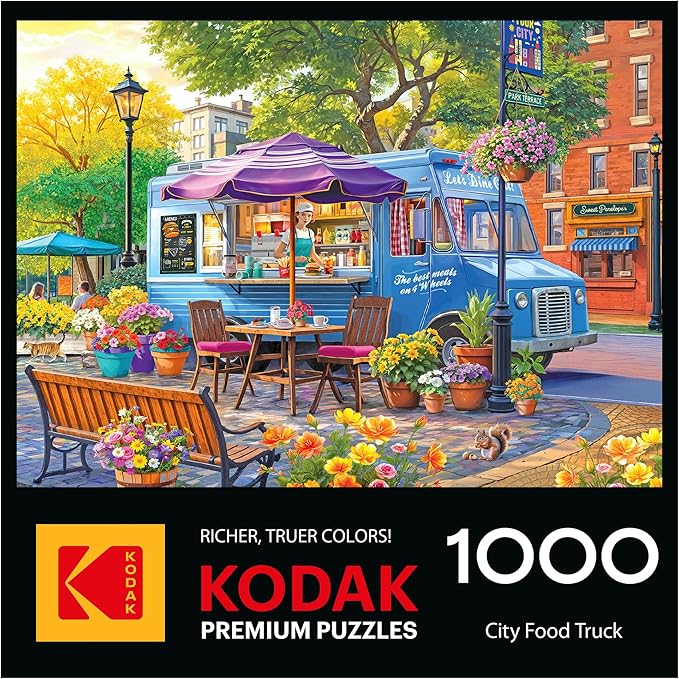 RoseArt - Kodak Premium - City Food Truck - 1000 Piece Jigsaw Puzzle for Adults, Vibrant Restaurant Scene - Made in USA