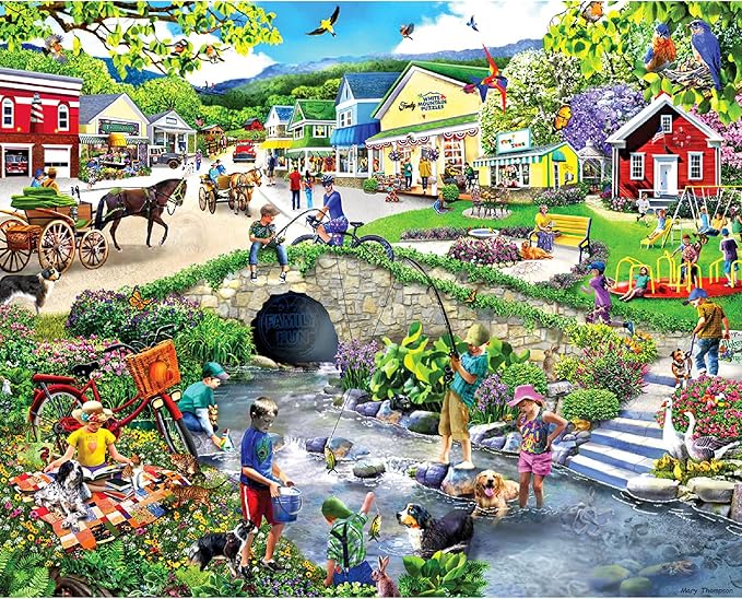 White Mountain 1000 Piece Jigsaw Puzzle Scenic Summer Village Puzzles with Large Pieces for Adults and Family 24"x30" - Captured Moments Seek & Find