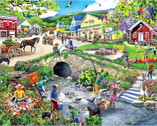 White Mountain 1000 Piece Jigsaw Puzzle Scenic Summer Village Puzzles with Large Pieces for Adults and Family 24"x30" - Captured Moments Seek & Find