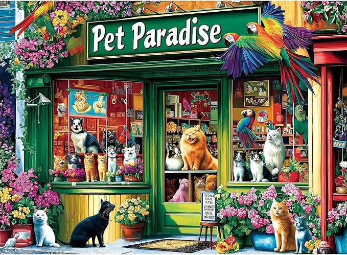 MINIWAN 500 Piece Puzzles for Adults - Pet Paradise Cat Parrot Jigsaw Puzzle, 23x15 Inches with Unique Shaped Pieces for Relaxation & Home Decor