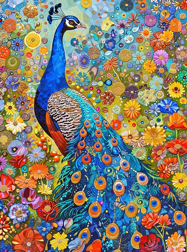 Cross & Glory – 1000 Piece Jigsaw Puzzle for Adults |Peacock Noir| Gilded Peacock Garden Puzzle | Vibrant Gustav Klimt Inspired Artwork | 20x27 Inches | Flower Puzzle
