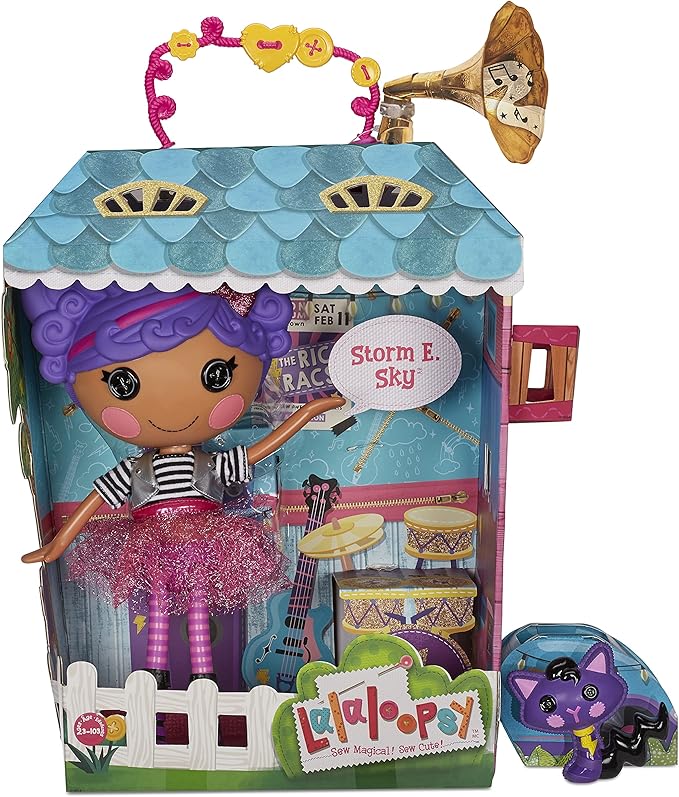 Lalaloopsy Doll- Storm E. Sky and Cool Cat, 13" Rocker Musician Doll with Purple Hair, Pink/Black Outfit & Accessories, Reusable House Playset- Gifts for Kids, Toys for Girls Ages 3 4 5+ to 103 Years