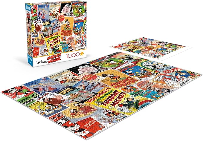 Ceaco - Vintage Mickey Mouse Poster Collage 1000 Piece Jigsaw Puzzle Challenging and Colorful Puzzle for Adults – Precision-Cut Pieces, Beautiful Artwork, and Hours of Relaxing Fun