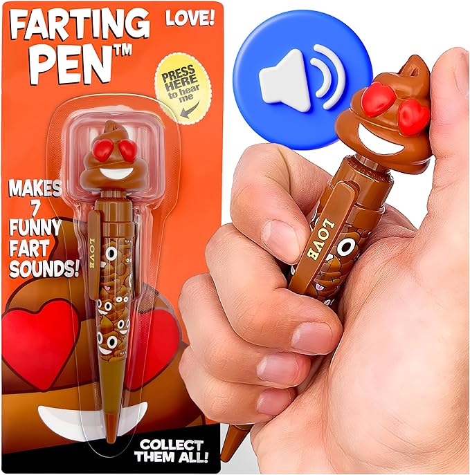 Farting Poop Pen with 7 Funny Fart Sounds - Easter Basket Stuffers for Teens & Kids, Silly Novelty Gag Gift for Boys & Girls, Easter Toys Essentials, Great for Birthdays, Funny Gift (Heart Eyes)