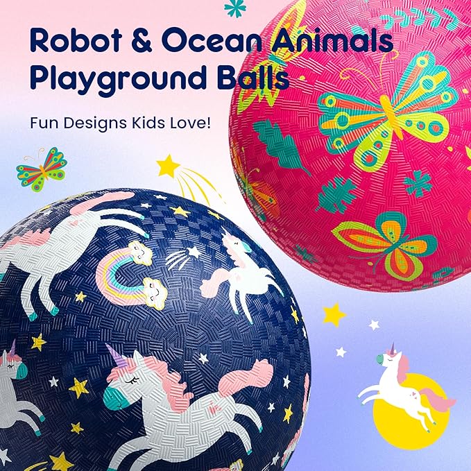U&C Planet Playground Balls for Toddlers 1-3, 2 Pack 6 inch 8.5 inch Kickball for Kids Outdoor Indoor, Catoon Rubber Balls with Pump, Child Gift for Boys Girls 1-3 3-5 5-10
