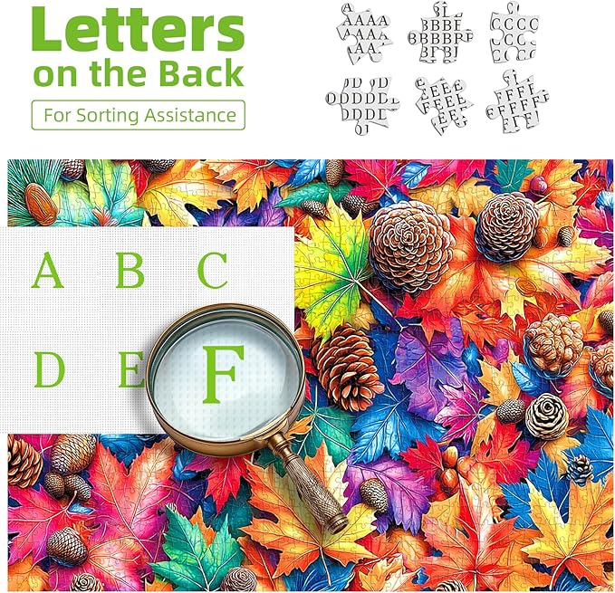 Fall Foliage Jigsaw Puzzle 1000 Pieces for Adults Vibrant Autumn Leaves & Pine Cones Colorful Nature Pattern Adult Puzzle Fun Family Game Night Seasonal Home Decor(27.6"x19.7")