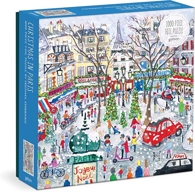 Galison Christmas in Paris – 1000 Piece Michael Storrings Jigsaw Puzzle Featuring Beautiful Artwork of A Busy Holiday Street in Saint Germain Paris