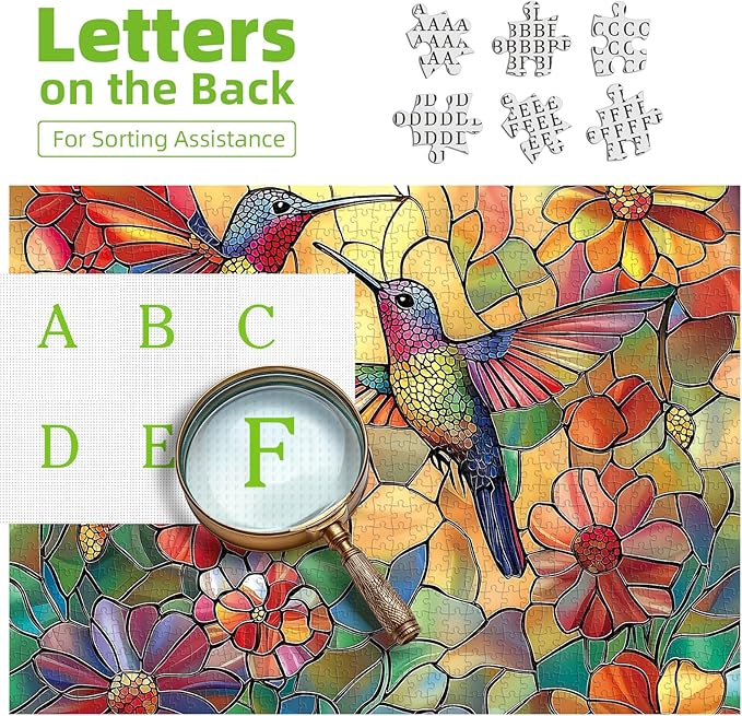 MINIWAN Hummingbird Flower 500 Piece Puzzles for Adults, Stained Glass Jigsaw Puzzles 500 Pieces, Challenging Large Piece Art Puzzle for Gifts Party Family Fun Activity Games 20x20 Inches
