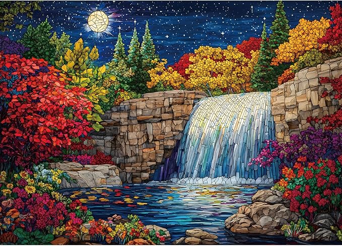 Stained Glass Puzzles for Adults 1000 Pieces, Forest Landscape Jigsaw Puzzles, Nature Difficult Challenging Jigsaw Puzzles, Finished Size 27.56 * 19.69", with 1:1 Poster, Letter on The Back