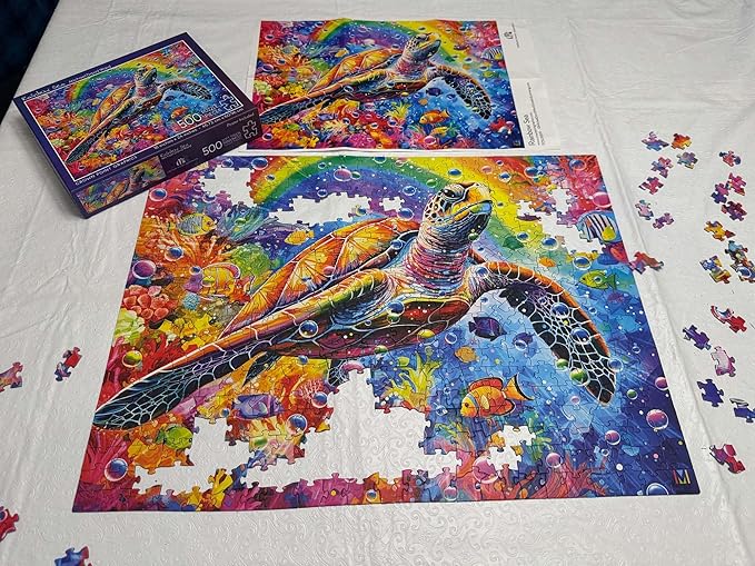 Crown Point Graphics Rainbow Sea Turtle 500 Piece Jigsaw Summer Puzzle, Soft Touch Design, Made in USA