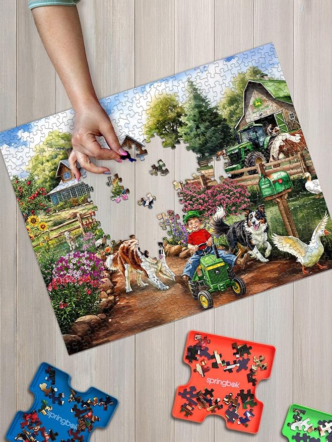 Springbok Life on The Farm 350 Piece Jigsaw Puzzle for Adults - John Deere Tractor - Unique Cut Pieces - Made in USA