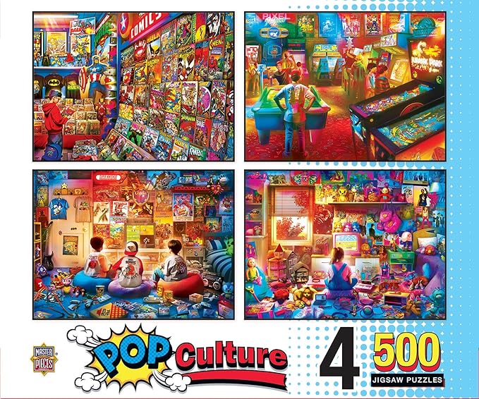 MasterPieces 500 Piece Jigsaw Puzzles for Adults, Family, Or Youth - Pop Culture 4-Pack - 14"x19"