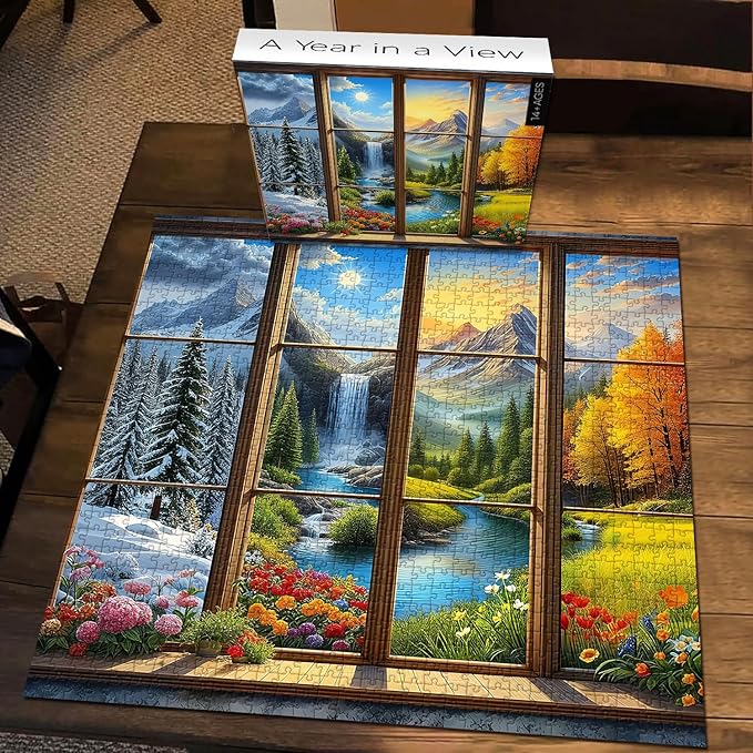 PICKFORU Season 1000 Piece Puzzle for Adults, A Year in a View Jigsaw Puzzles, Nature Art Mountain Scenery Puzzle as Wall Decor