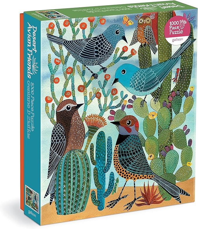 Galison Desert Avian Friends 1000 Piece Puzzle from Galison - 20" x 27" Beautifully Illustrated Puzzle from Geninne Zlatkis, Thick & Sturdy Pieces, Challenging Activity for Adults, Unique Gift Idea!