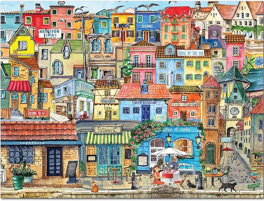 White Mountain 500 Piece Jigsaw Puzzle Italy Painting Puzzles with Large Pieces Gift for Adults 18"x24" - Seaside Village