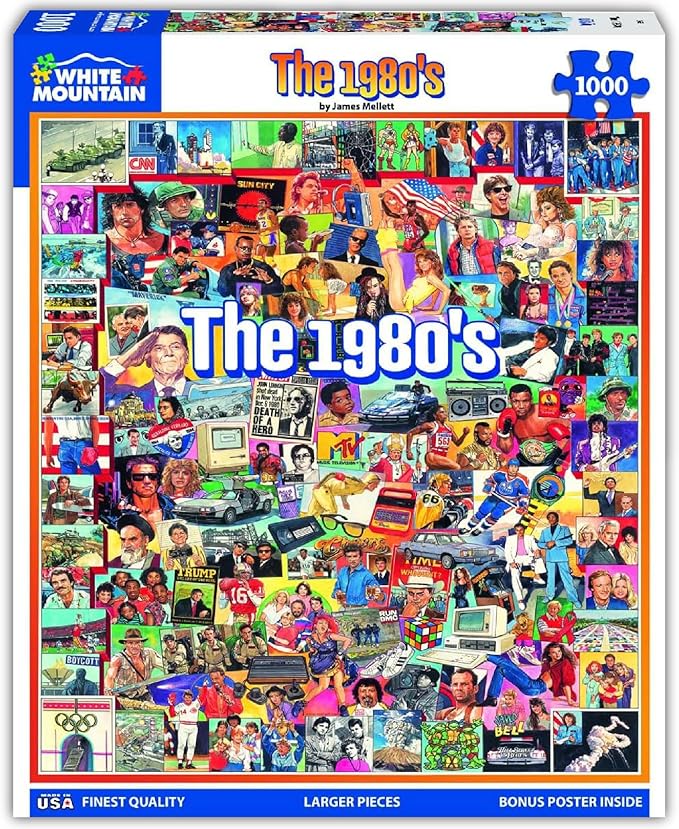 White Mountain 1000 Piece Jigsaw Puzzle Nostolgic 1980s Icon Collage Puzzles with Large Pieces Gift for Adults and Family 24"x30" - The Eighties