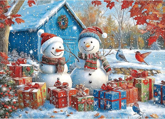 Winter Snowman Fun 1000 Piece Puzzle for Adults, Fun Puzzles for Adults 1000 Pieces with HD Print & Poster, 27.5 * 19.7 in Dust Free, for Gifts Halloween Christmas Family Games Lovers