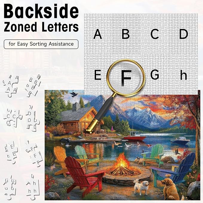 500 Piece Puzzles for Adults, Fall Landscape Jigsaw Puzzle with Letters on Back, Cardboard Puzzle with Lake, Mountain Cabin & Dogs, Challenging Puzzles for Game Nights, Home Decor,Birthday Party Gift