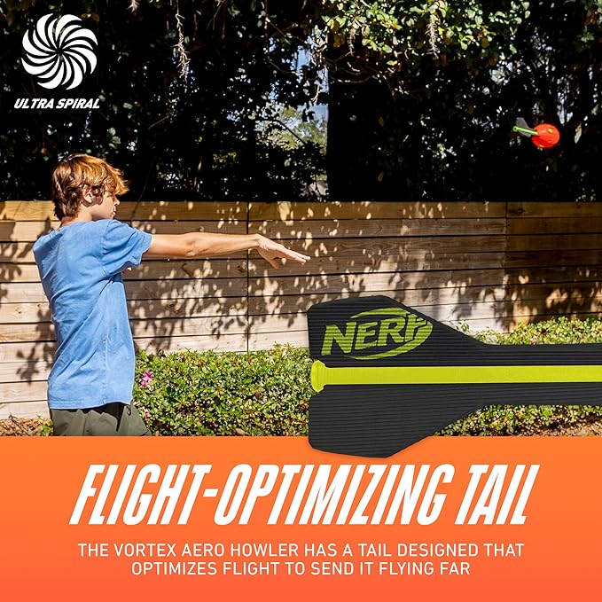 Nerf Vortex Aero Howler Foam Ball, Classic Long-Distance Football, Flight-Optimizing Tail, Whistling Sound, Indoor & Outdoor Fun, Christmas Stocking Stuffers for Kids