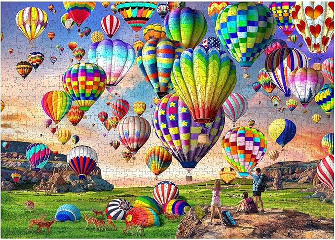Jigsaw Puzzles for Adults 1000 Pieces, Hot Air Balloon Interlock Perfectly Letter on Back No Dust, Home Decor Birthday Party Toy for Men Women Elders Seniors (27.5"x19.6"), 1:1 Poster