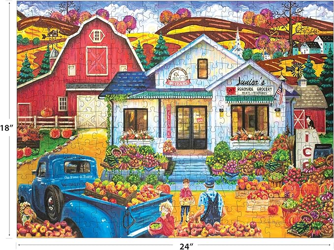 RoseArt - Kodak Premium - Junior's Farmer's Market 350 Piece Jigsaw Puzzle - Colorful Country Market Vegetables Scene – Adult Puzzle – Finished Size Approx. 18" x 24", Made in USA