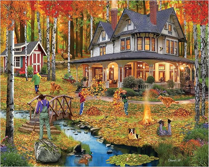 White Mountain 1000 Piece Jigsaw Puzzle Fall House Puzzles with Large Pieces Gift for Adults and Family 24"x30" - Autumn Leaves