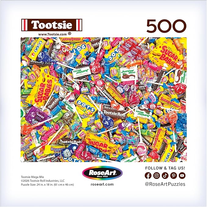 RoseArt - Snack Assortment - Tootsie Mega Mix 500 Piece Jigsaw Puzzle for Adults, Candy Collage Design - Finished Size 24 x 18 - Made in USA