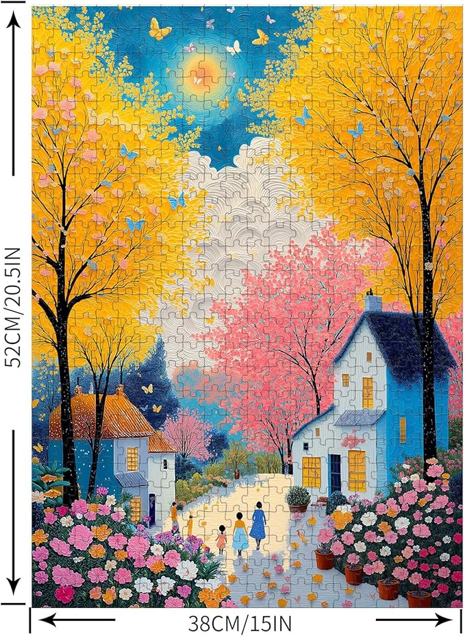 Puzzles for Adults 500 Pieces, Cherry Blossom Jigsaw Puzzles - Colorful Path, Impossible Colorful Wall Art Puzzle for Seniors Families, 20.47x14.96 Inches, 1:1 Poster, Letter On The Back