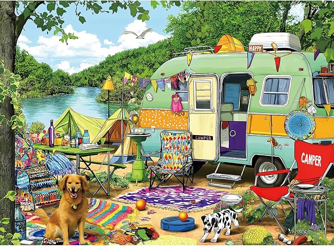 MINIWAN Puzzles for Adults 500 Pieces, Lakeside Camping Puzzle Challenging Jigsaw Puzzles Ideal for Relaxation and Family Fun, Finished Size is 23 x 15 inch