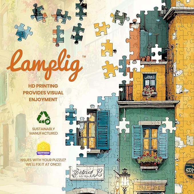 Puzzles for Adults 1000 Pieces, Fall Italy Town Street Vintage Landscape, 1000 Piece Puzzle for Adults Seniors, Jigsaw Puzzles 1000 Pieces with Letters on Back, Fun Gifts Decor, 1:1 Poster