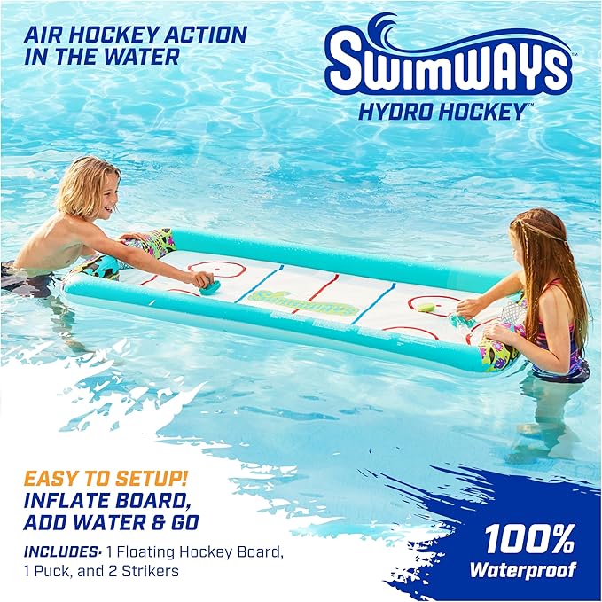 SwimWays Hydro Hockey Inflatable Water Floating Table Hockey Set, Pool Toy for Kids Ages 5+