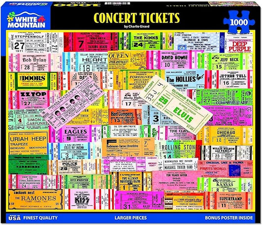White Mountain 1000 Piece Jigsaw Puzzle Iconic Music Concerts Collage Puzzles with Large Pieces for Adults and Family 24"x30" - Concert Tickets