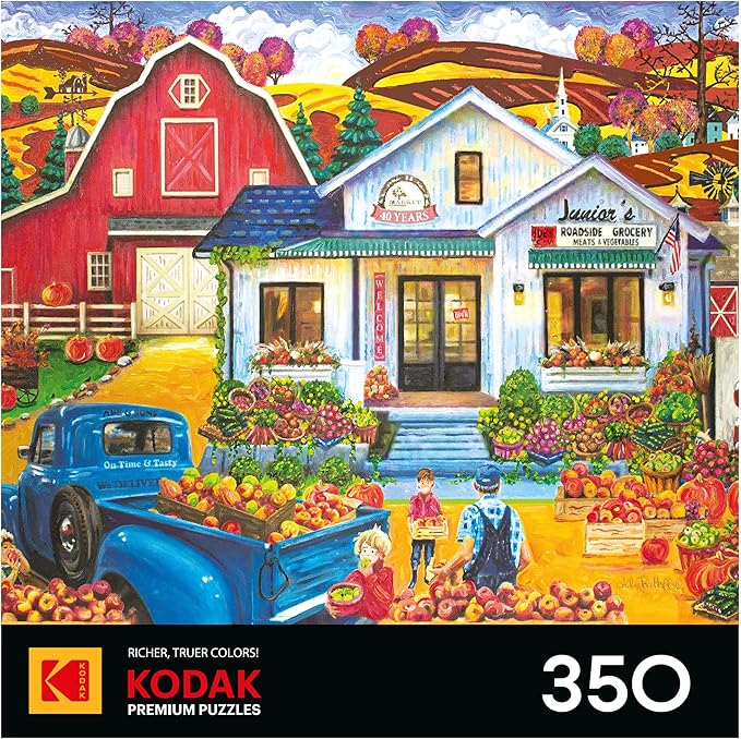 RoseArt - Kodak Premium - Junior's Farmer's Market 350 Piece Jigsaw Puzzle - Colorful Country Market Vegetables Scene – Adult Puzzle – Finished Size Approx. 18" x 24", Made in USA