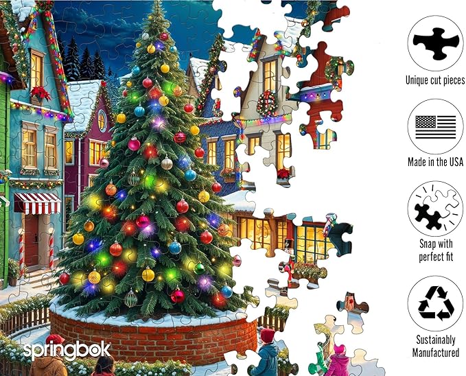Springbok Merry Town Square 1000 Piece Jigsaw Puzzle for Adults - Christmas and Holiday Puzzle - Unique Cut Pieces - Made in USA
