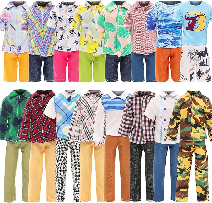 Miunana 10 Pcs Fashion Pack for 12 Inch Boy Dolls - 5 Sets Casual Wear Clothes Outfit with 5 Shoes for boy Doll (Black Suit + Casual Wear Clothes + Tracksuit + Swimwear)