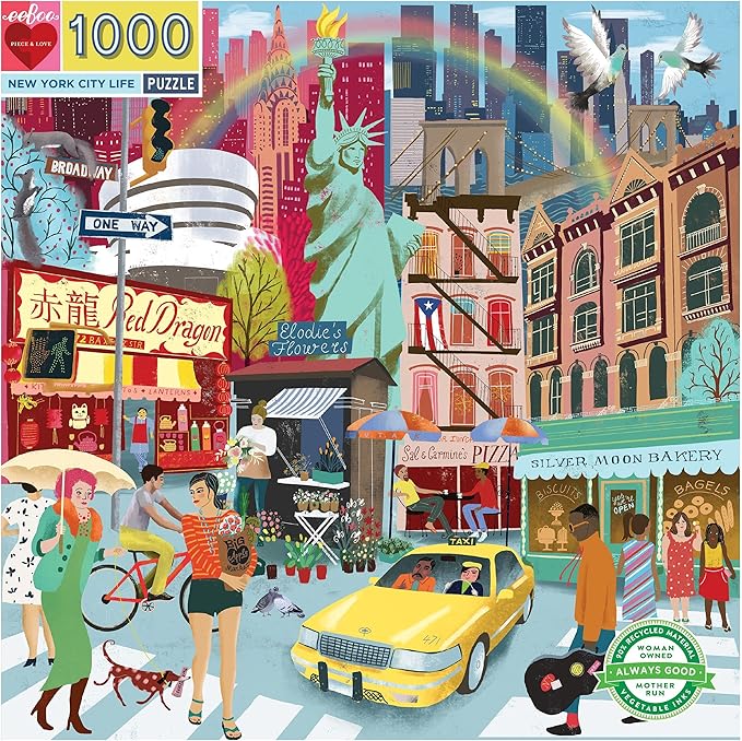 eeBoo 1000 Piece Puzzle - New York Life Jigsaw Puzzle for Adults, Square 23" x 23" Made with Recycled Board & Vegetable-Based Ink