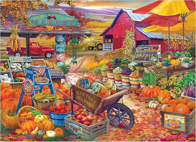 RoseArt - Bigelow Country - Harvest Market 1000 Piece Jigsaw Puzzle, Autumn Farm Market Puzzle for Adults