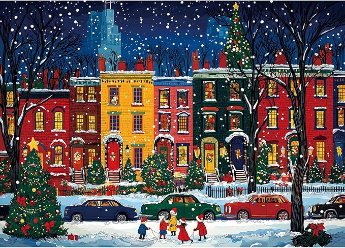 Christmas Street 1000 Piece Puzzle for Adults, Fun Puzzles for Adults 1000 Pieces with HD Print & Poster, 27.5 * 19.7 in Dust Free, for Gifts Halloween Christmas Family Games Lovers