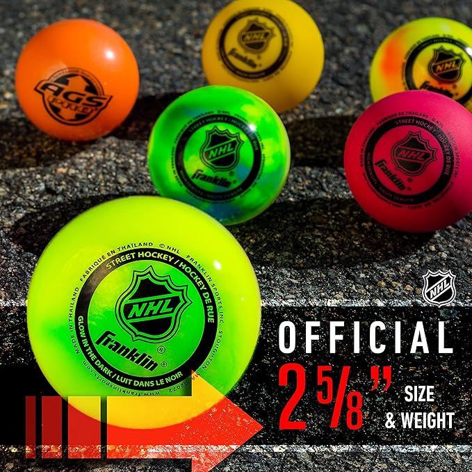 Franklin Sports NHL Street Hockey Balls - No Bounce Outdoor Street + Roller Hockey Balls - Official Size for Youth + Adult Street Hockey - Assorted Colors - 1, 2, 3, and 15 Bulk Packs