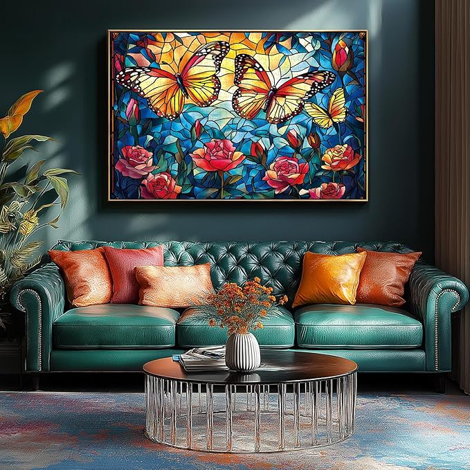 Blueforest 1000 Piece Stained Glass Butterfly Jigsaw Puzzle - Vibrant Mosaic Flower Garden Puzzle, Complex Art Therapy Puzzles for Adults, Framable Wall Decor 27.5"x19.7"