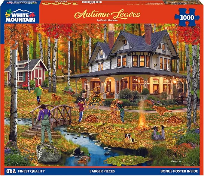 White Mountain 1000 Piece Jigsaw Puzzle Fall House Puzzles with Large Pieces Gift for Adults and Family 24"x30" - Autumn Leaves