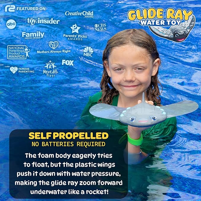 Swimming Pool Toys for Kids: Stingray Pool Torpedo Swim Toy - Self Propelled Water Toy Glides Underwater - Best Water Games & Outdoor Gifts for Boys & Girls - Diving Toys For Kids Ages 5 6 7 8 9 10 +