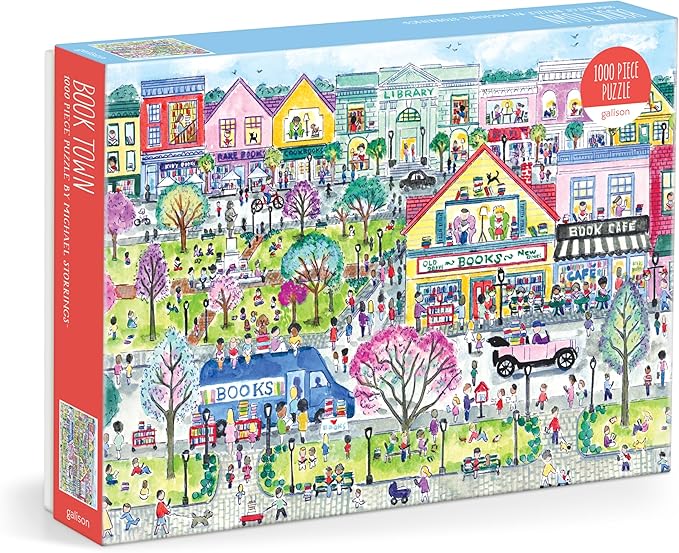 Galison Book Townscape – 1000 Piece Michael Storrings Jigsaw Puzzle Featuring Beautiful Artwork of A Book Themed Neighborhood