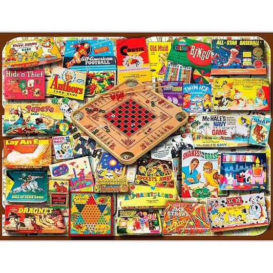 White Mountain 500 Piece Jigsaw Puzzle Nostalgic Retro Collage Puzzles with Large Pieces Gift for Adults and Seniors 18""x24"" - Classic Games