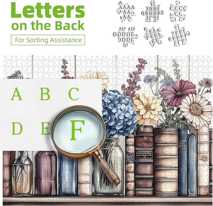 Vintage Books Flowers 1000 Piece Jigsaw Puzzle for Adults - Challenging Floral and Book Lover Puzzle with Glass Bottles, Hydrangea - Premium 27.6"x19.7" Puzzle for Game Night, Gifts, and Framing Art