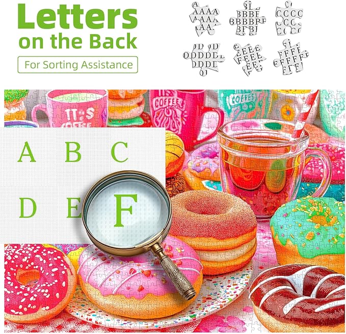 500 Piece Jigsaw Puzzle for Adults Colorful Donuts Coffee Delicious Dessert Design Fun Vibrant Food Sweet Treats Puzzles for Family Game Night Seniors(23“X15”)