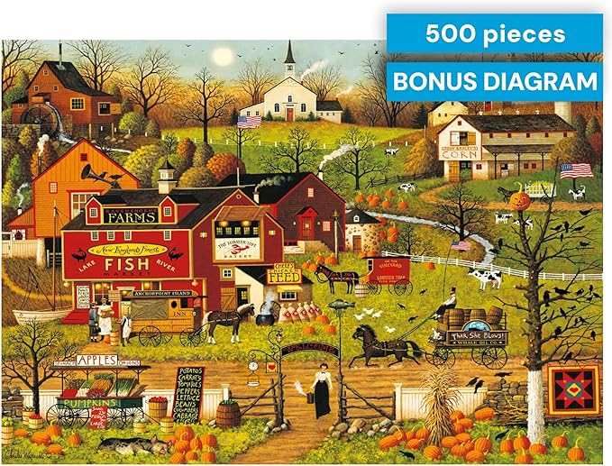Buffalo Games - Blackbirds Roost at Mill Creek - Charles Wysocki - 500 Piece Autumn Jigsaw Puzzle for Adults - Fall Harvest Americana Scene - Cozy Puzzle for Game Nights